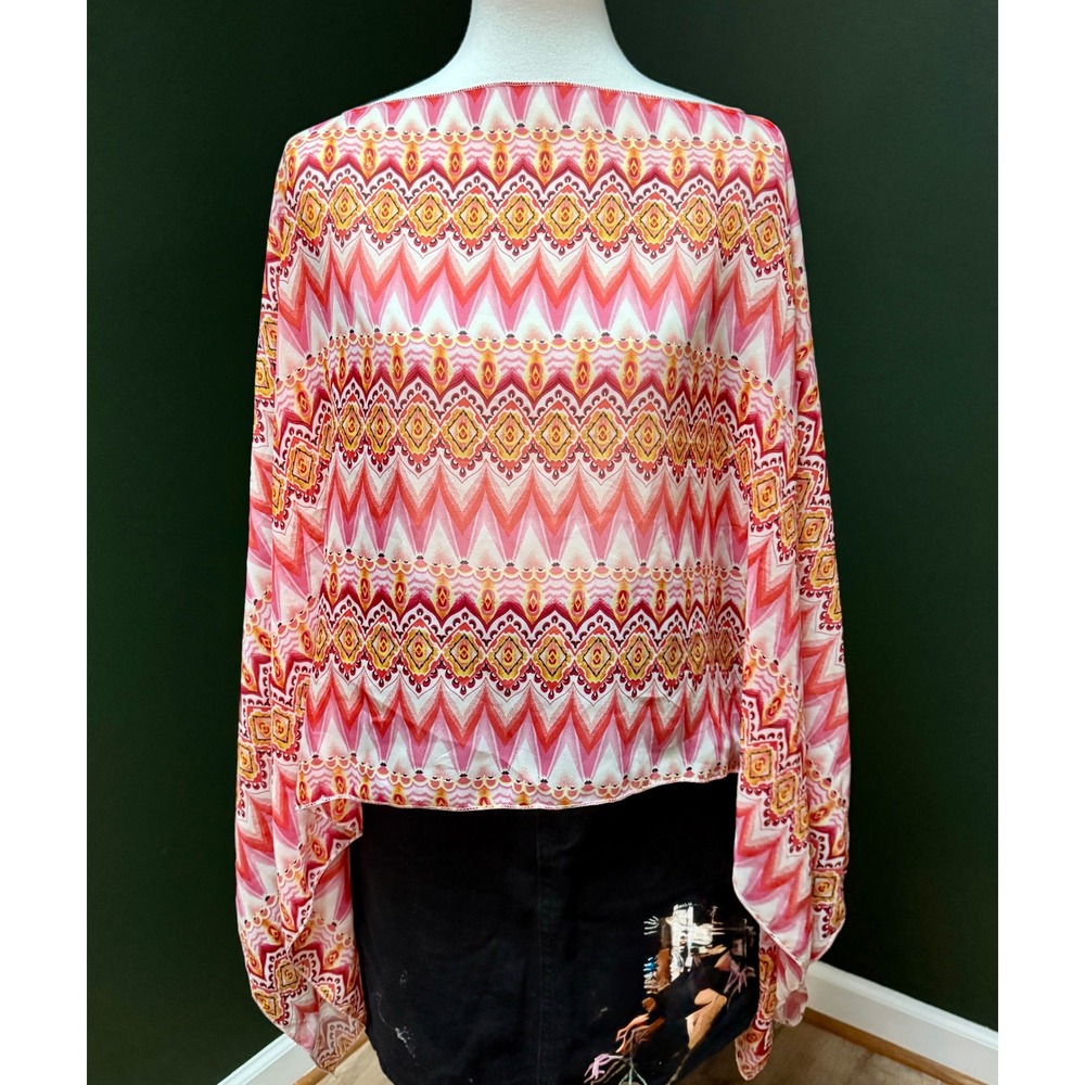 Boho‎ Aztec Print Multicolor Flowy Poncho OS